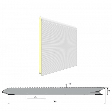 Панель «Волна» с ЗЗП 500 мм шаг 16мм Гладкая/Стукко